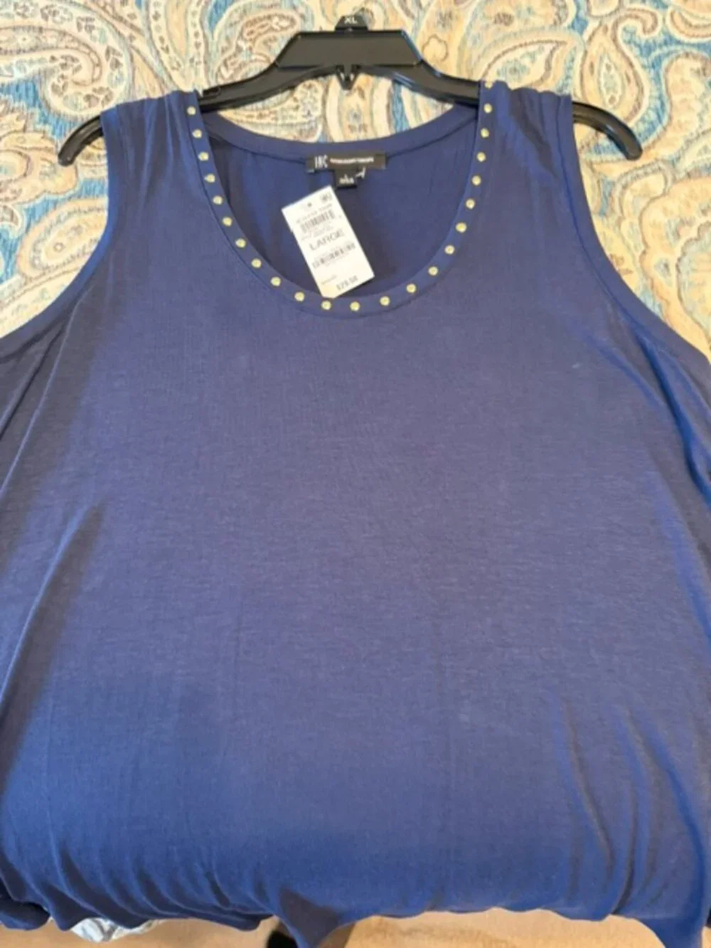 NWT, INC International Concepts, Embellished Scoop Navy Tank, Size Large